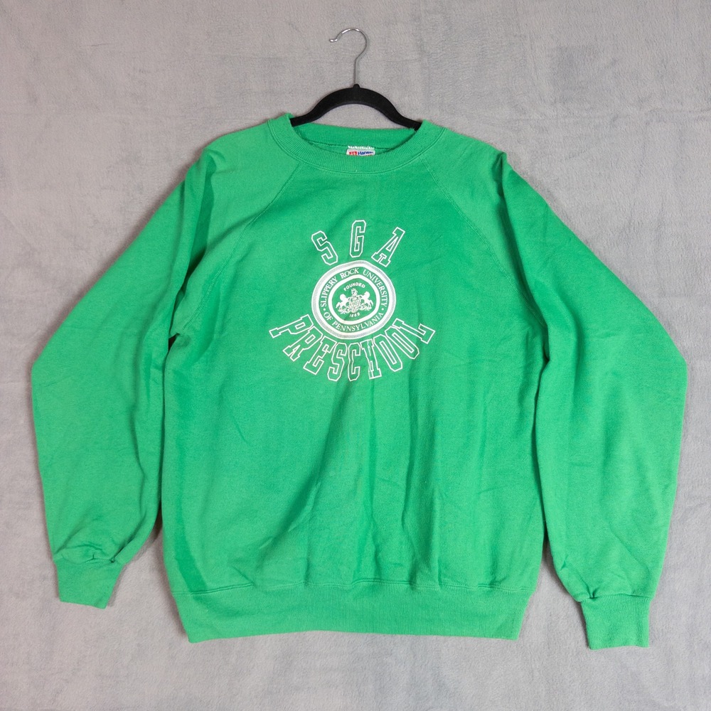 Hanes Sweatshirt Unisex XL Green Vintage Slippery Rock University USA